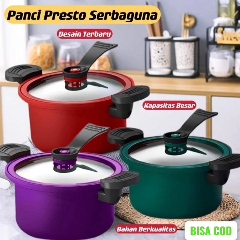 Panci Presto Teflon Pressure Cooker Pot 22cm Anti Lengket Panci Presto 3.5 Liter Serbaguna