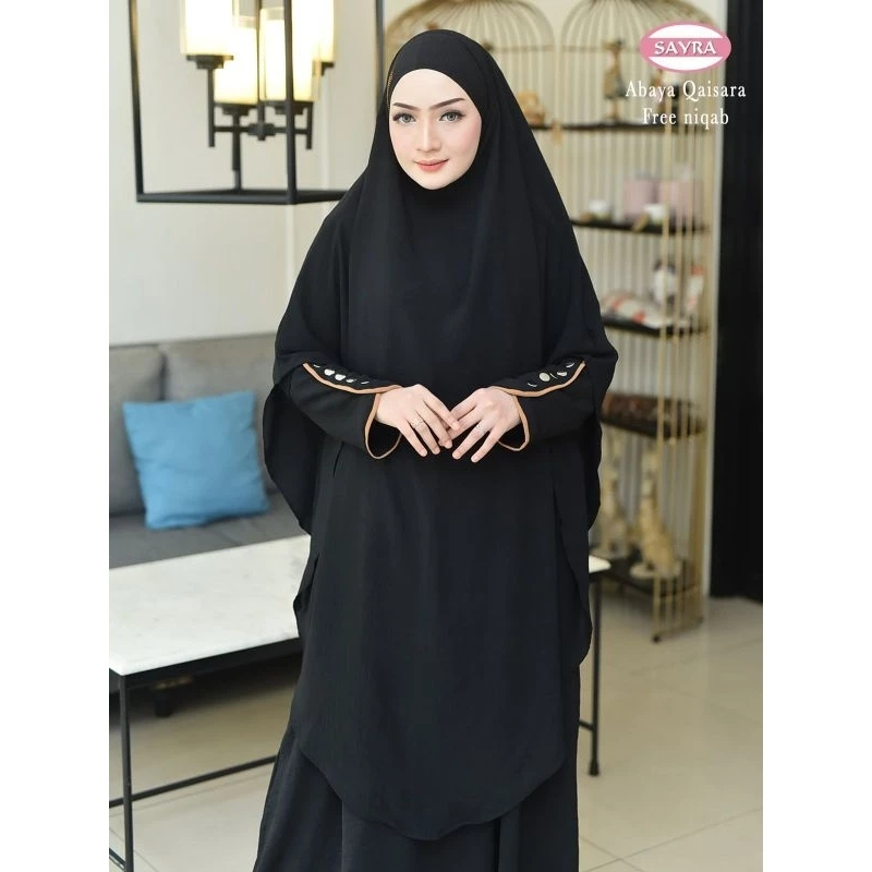 Abaya Crinkel One Set khimar Qaisara By Sayra | Gamis Set Crinkle