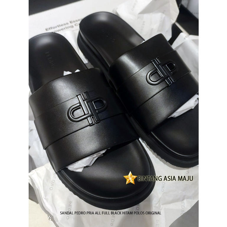 SANDAL PEDRO PRIA ALL FULL BLACK HITAM POLOS ORIGINAL BRANDED
