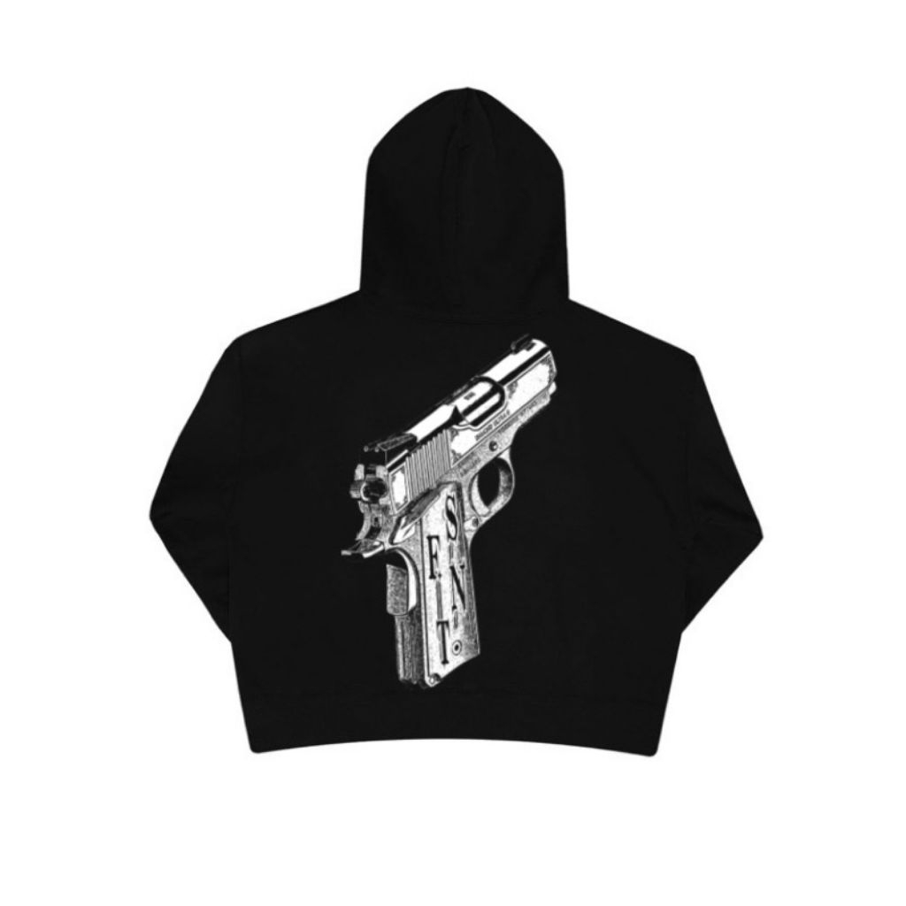 Double zipper hoodie boxy satisfaction guns wana hitam Zipper oversize