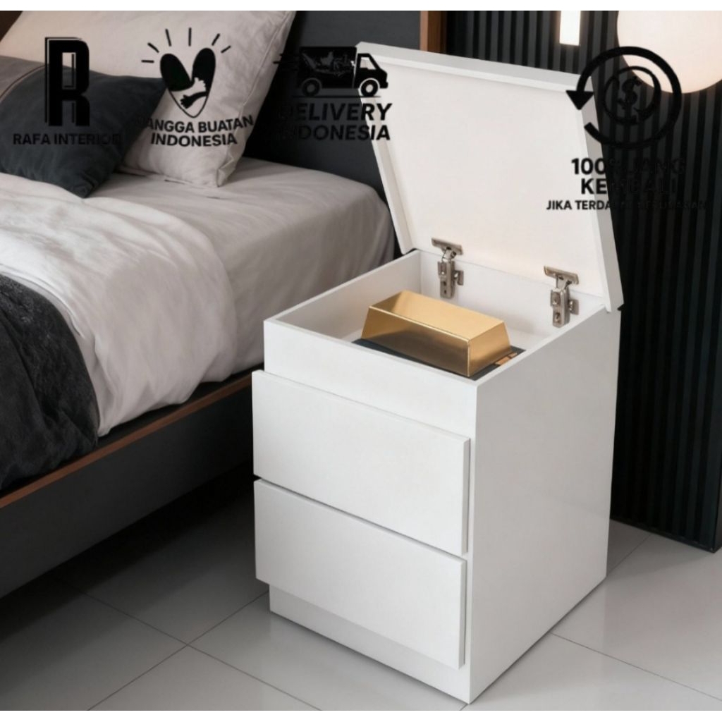 [PRE-ORDER] [FREE PACKING KAYU] Meja Nakas Laci  Rahasia Tersembunyi brankas Bukaan Keatas Minimalis