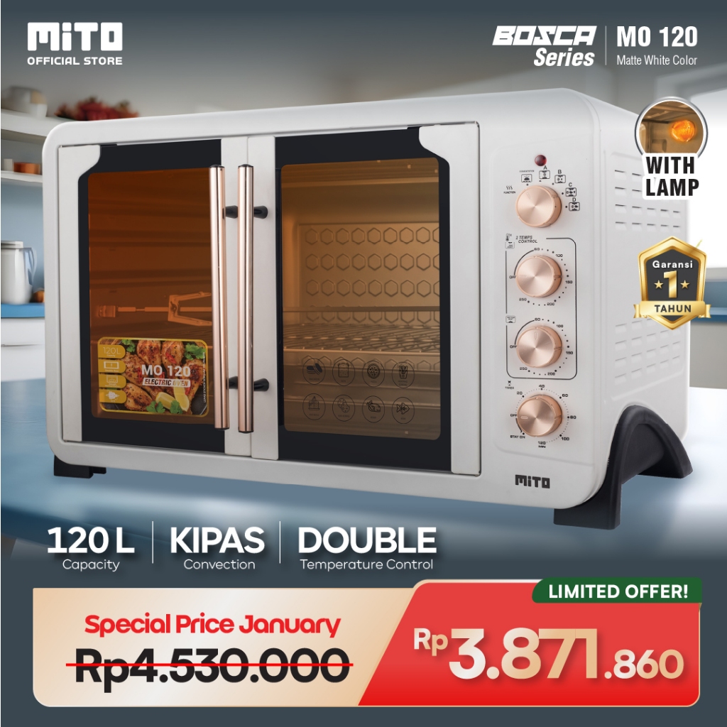 MITO Oven Listrik Bosca Series MO120 double door 120L | Pemanggang makanan kapasitas besar -  White