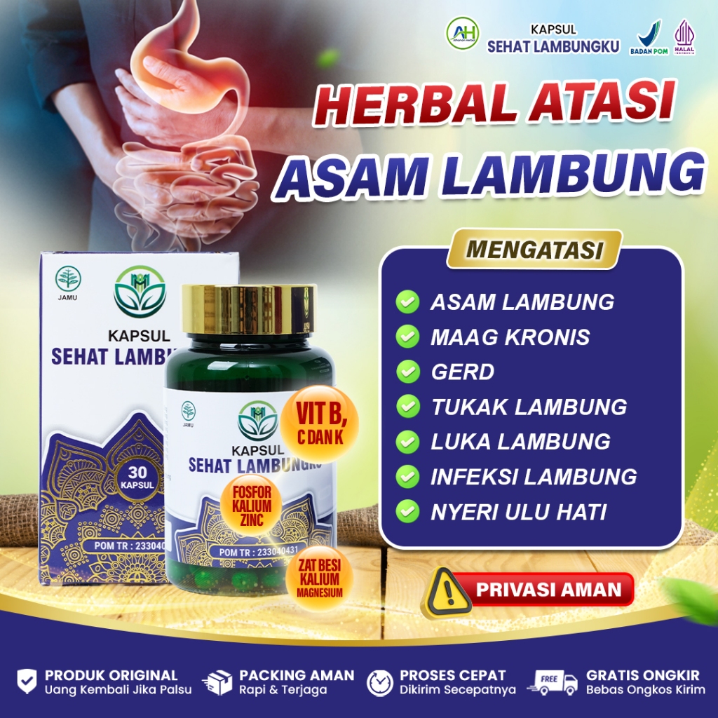Kapsul Sehat Lambungku Obat Tukak Lambung, Lambung Bengkak Bocor Rembes, Gerd Parah, Luka Lambung
