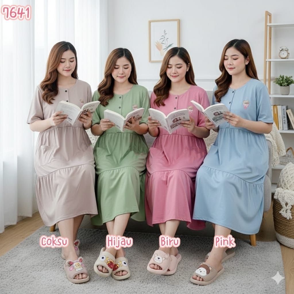 Daster AMRO 7641 Dress XXL JUMBO DTX Label Putih Kancing Aktif