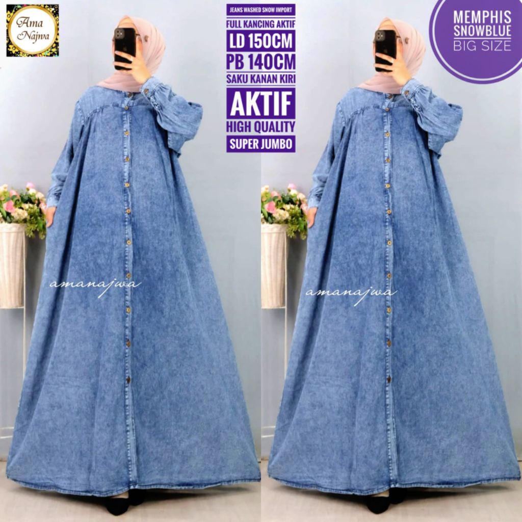 Memphis Snowblue Bigsize Gamis Jeans Jumbo LD 150 Original By Amanajwa