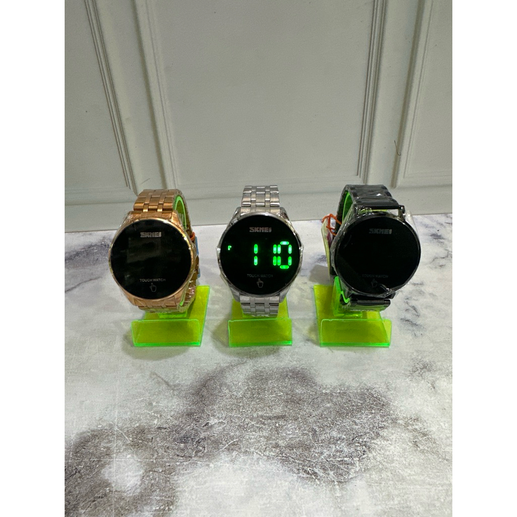 Jam Tangan SKMEI digital bulat “TOUCH WATCH” tali rantai warna Hitam/Silver/Gold  (Original)