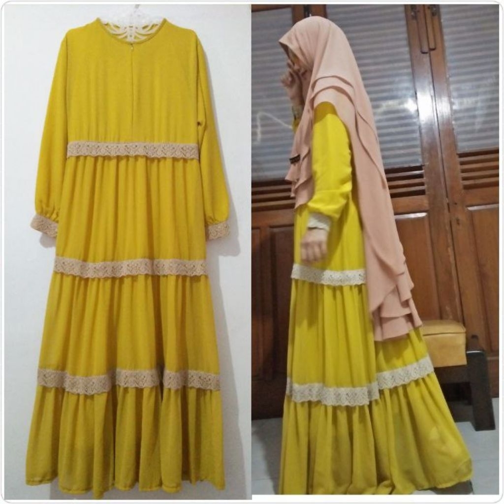 Gamis Wanita Ld 110 Ceruty Babydoll Gamis Renda Cantik Gamis Simple Warna Lemon
