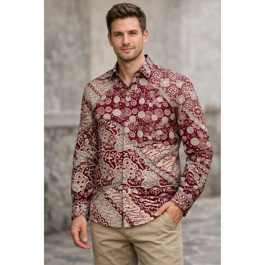 baju batik pria modern kemeja batik pria lengan panjang bahan viscose