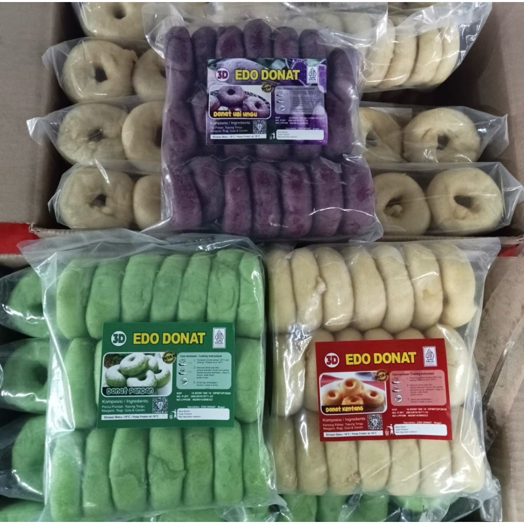 Donat Edo 3D kentang,Pandan,Ubi Ungu