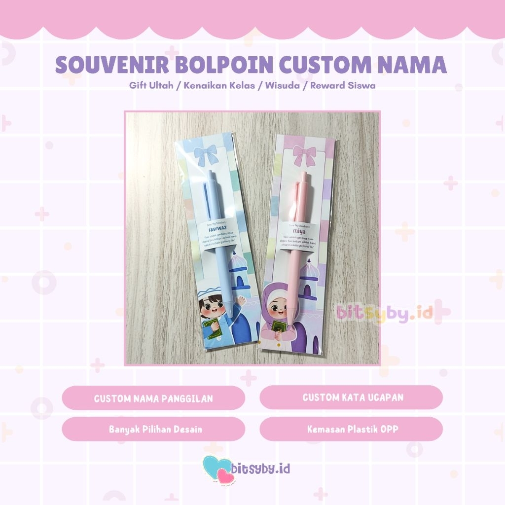 SOUVENIR BOLPOIN CUSTOM NAMA | GIFT REWARD SISWA | SOUVENIR KENAIKAN KELAS CUSTOM NAMA