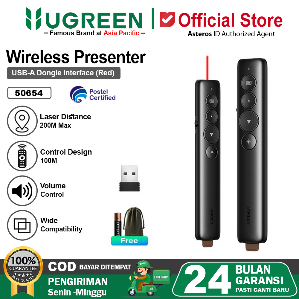 UGREEN Laser Pointer Remote Control Presenter Wireless 2.4ghz  For Mac, Windows, Linux