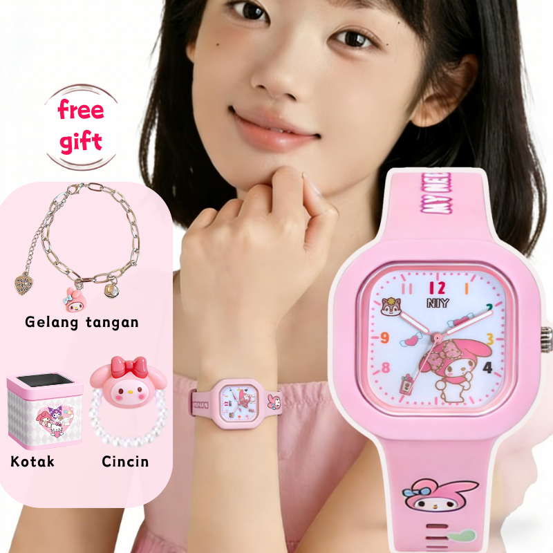 Jam tangan anak anak perempuan dengan gelang dan kotak Jam Tangan Kasual Wanita Korea Bonus Gelang