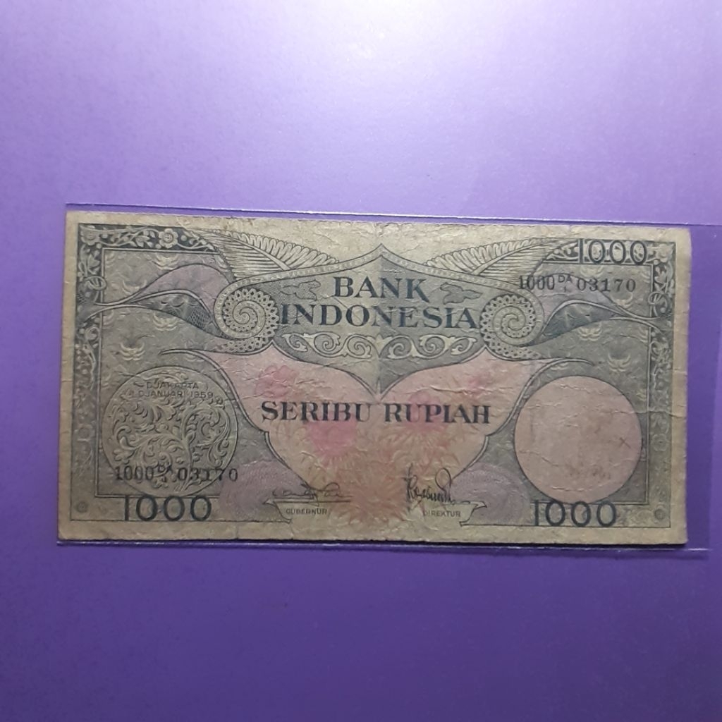 Uang kuno 1000 rupiah bunga tahun 1959