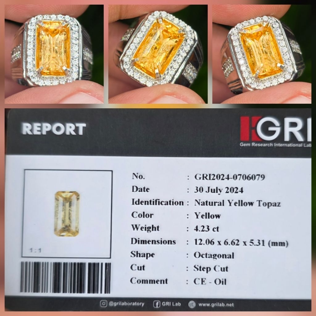 Batu Natural Yellow Topaz Top Color Memo 4.23 crt