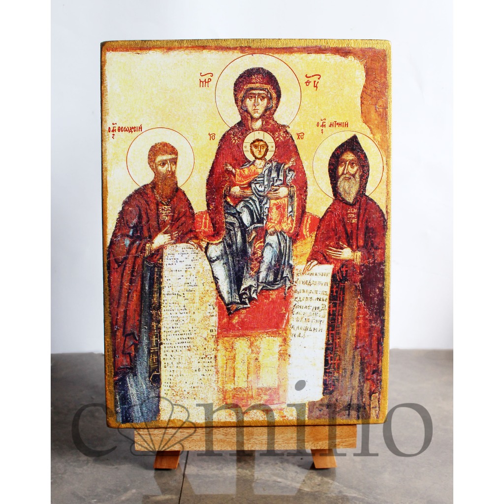 Ikon St Antonius dan Theodosius bersama Theotokos Panachrantos | Anthony  Kayu Asli Kristen Katolik 