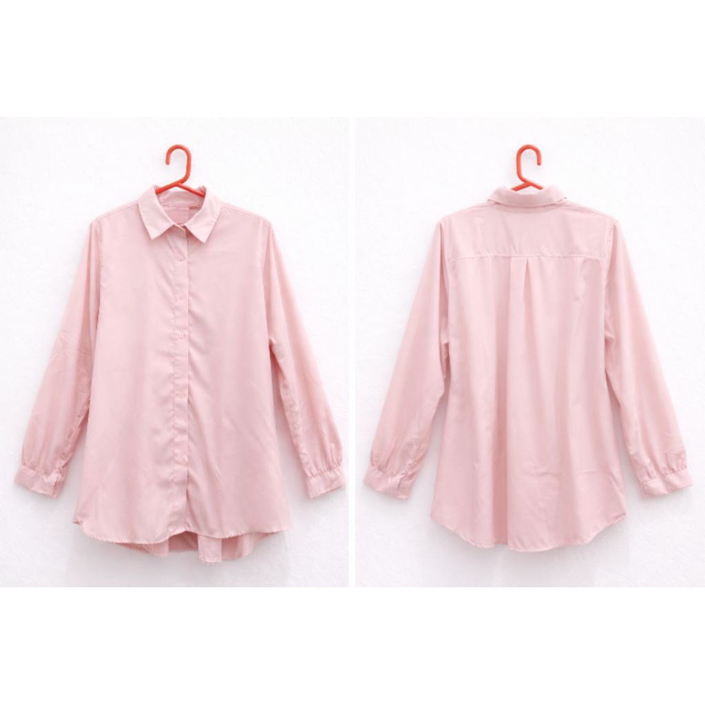 Blouse Polos Pink Wanita – Kemeja Lengan Panjang