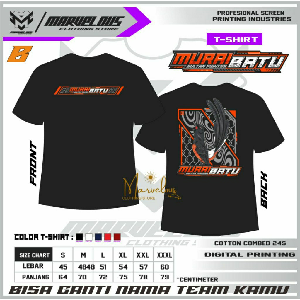 kaos kicau pria/ wanita (unsex) viral MURAI BATU SULTAN FIGHTER