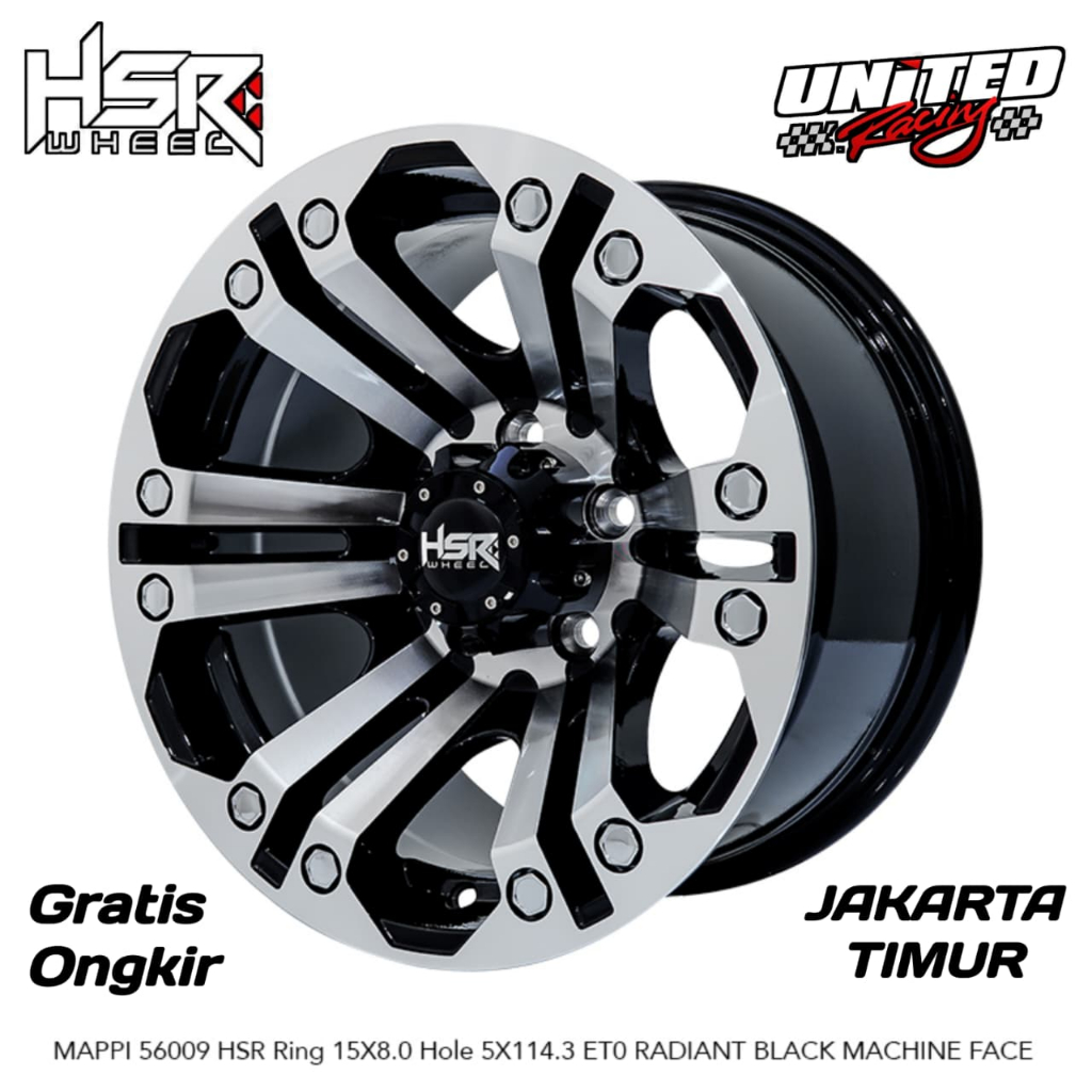Velg Mobil Offroad R15 HSR MAPPI Untuk Mobil Rush, Granmax, Innova Lebar 8 ET0 Black Polish