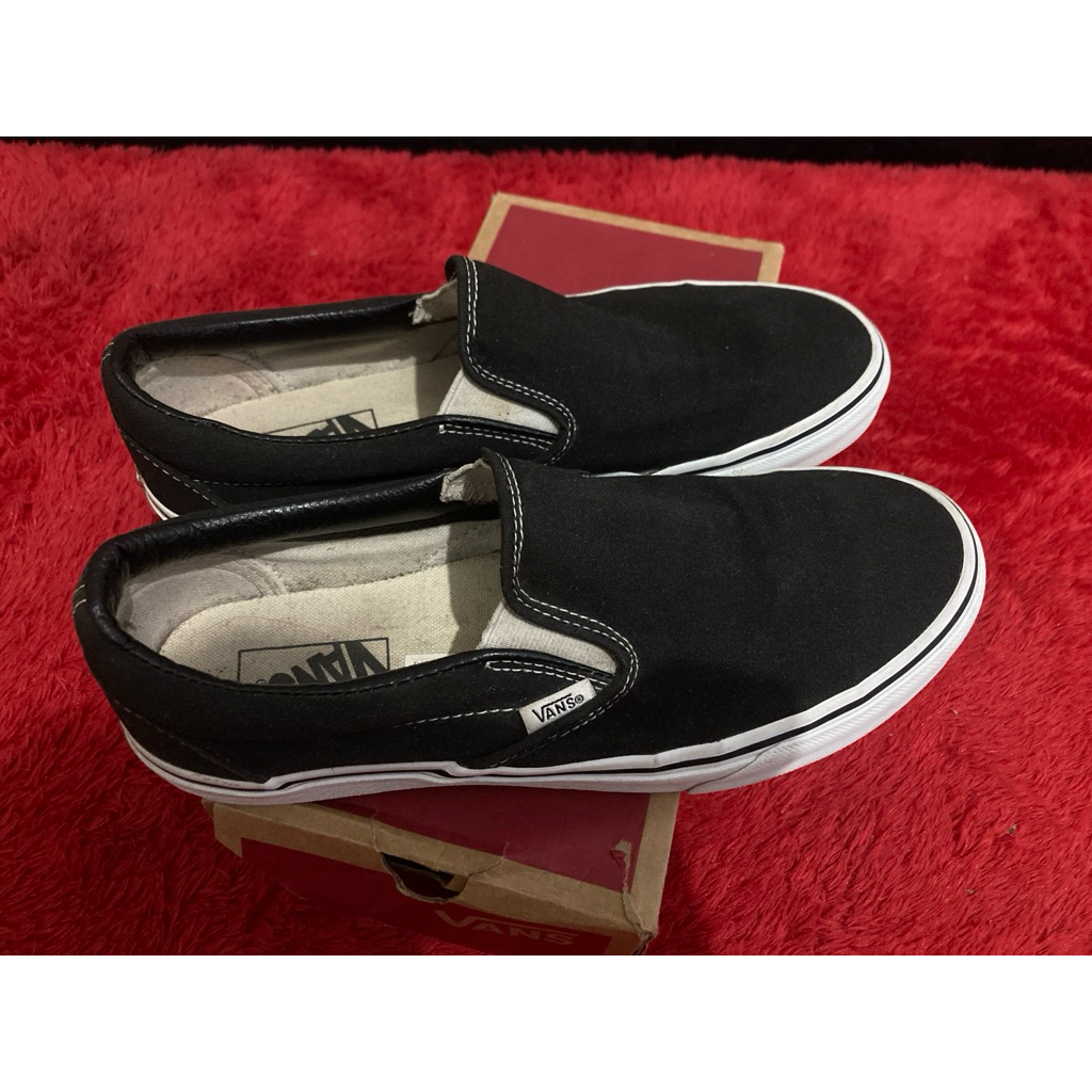 vans slip on black white second size 40.5/8 US resmi pt navya