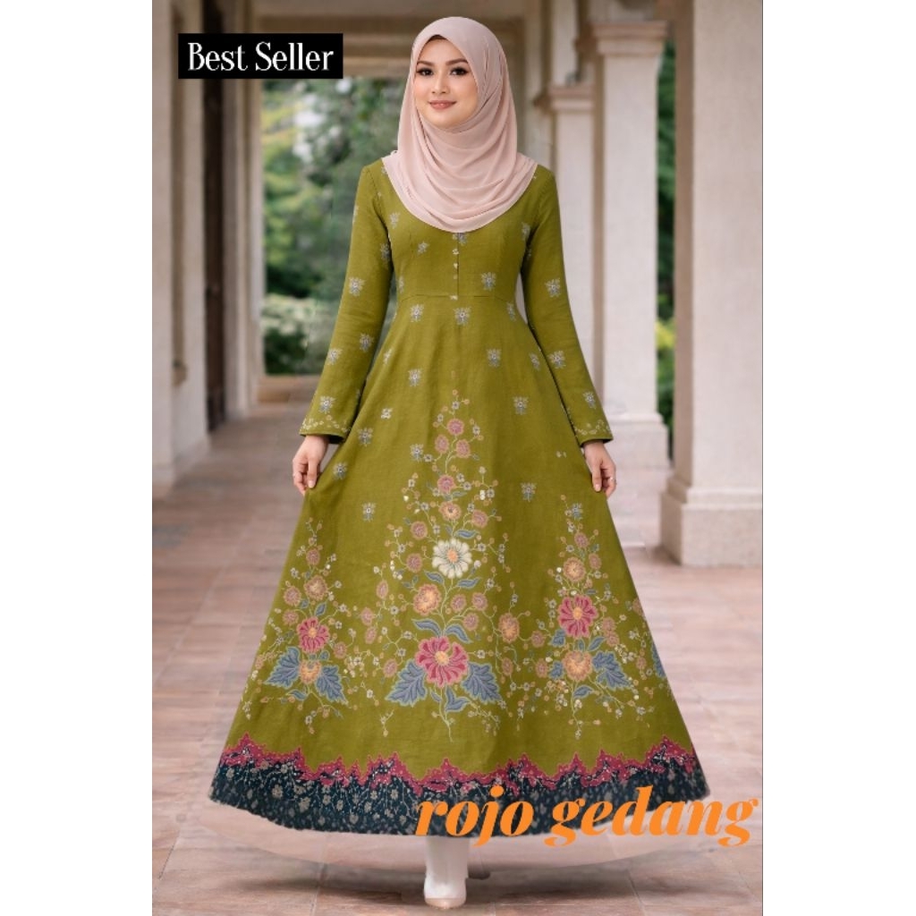 gamis elegan model terbaru batik halus gamis wanita lengan panjang