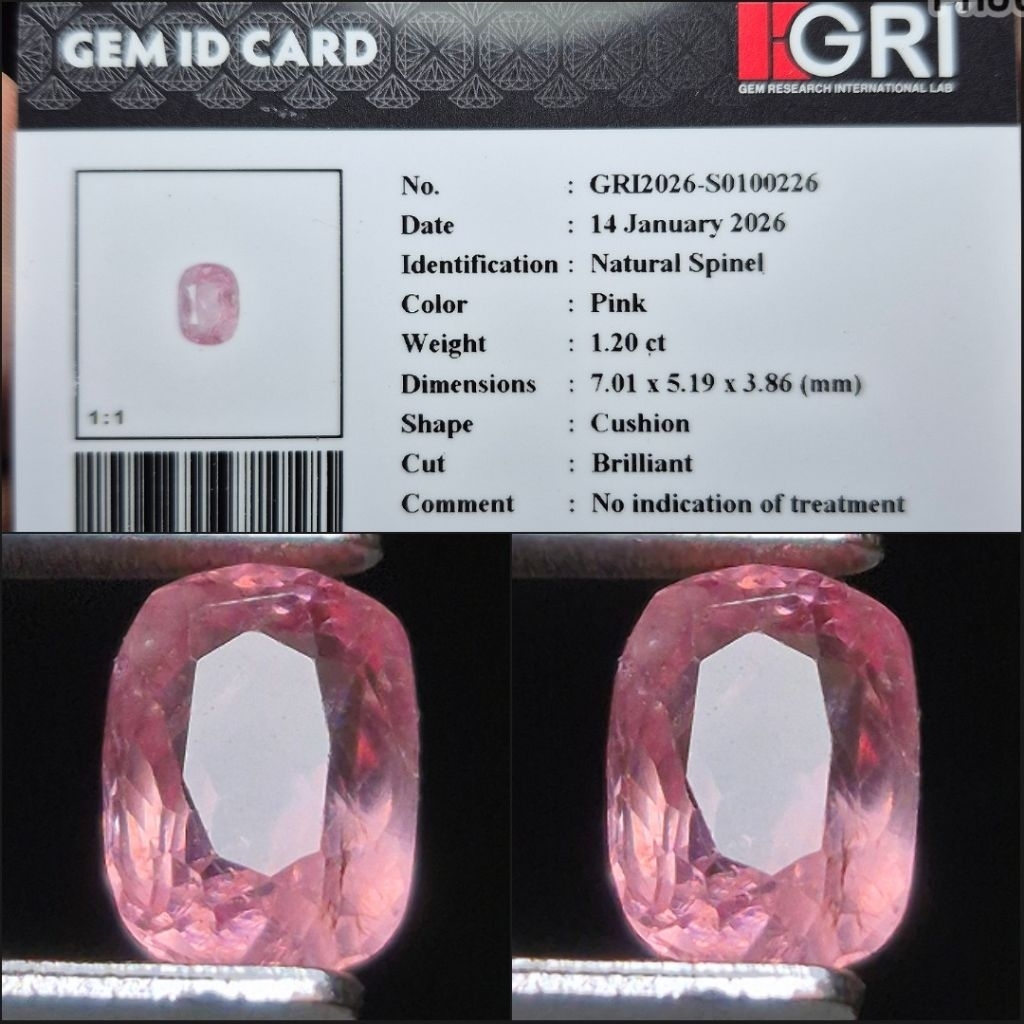 Natural Hot Pink Spinel NoTreatement 1.20 crt NH NTE Memo GRI Lab