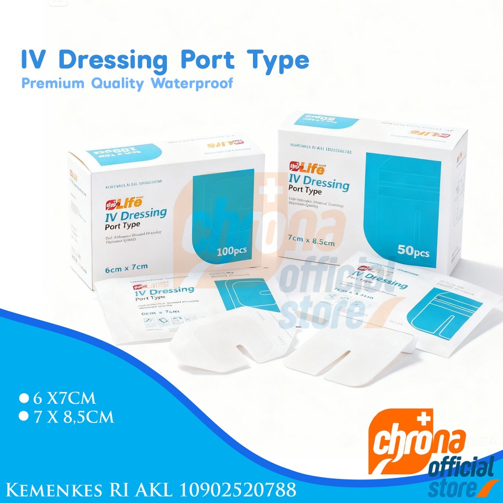 ChronaLifeMed IV Dressing Port Type I Plester Infus Transparan Steril Anti Bakteri