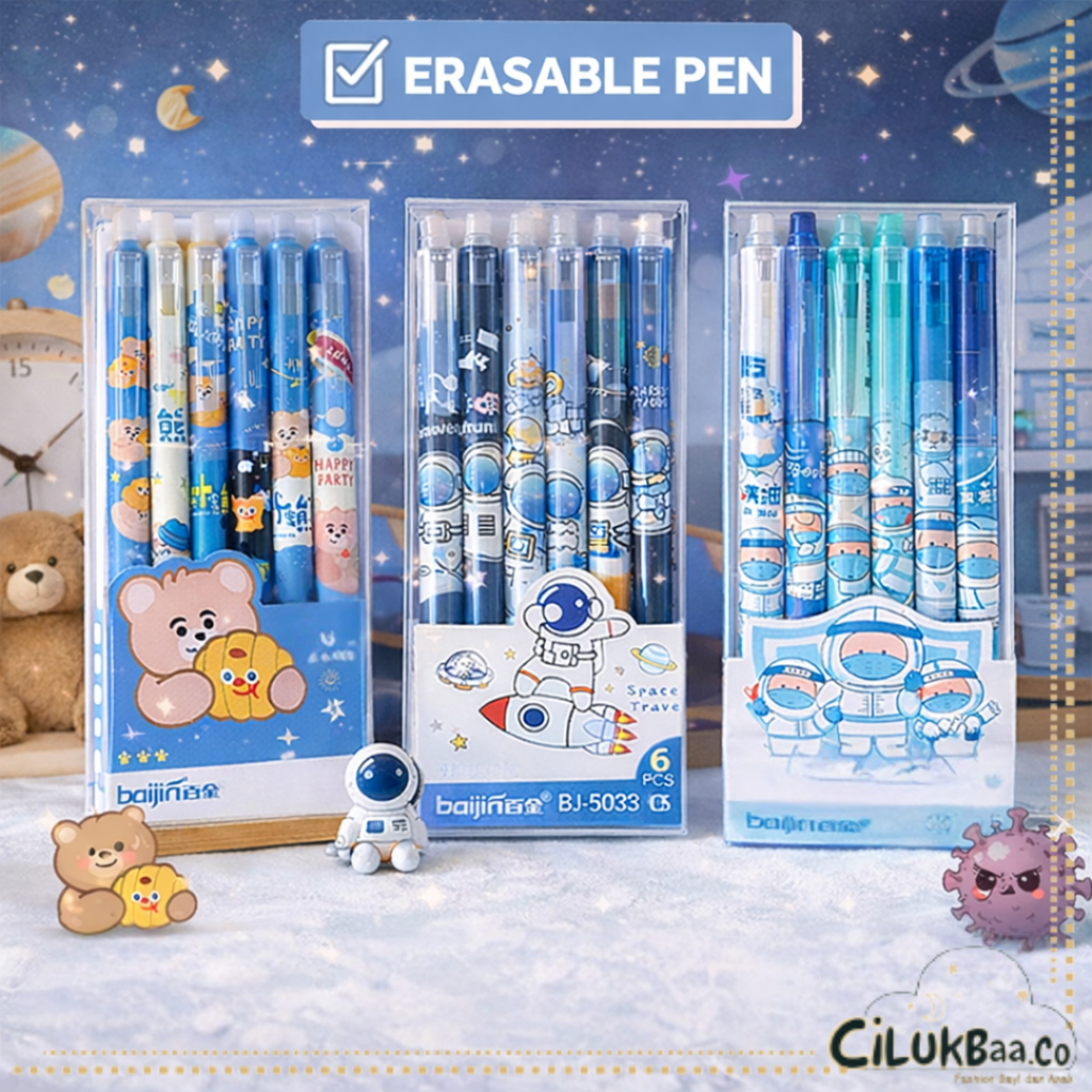 ISI 6 PULPEN KARAKTER BISA DIHAPUS ERASABLE PEN 1 PACK PULPEN GEL BISA DIHAPUS - Cilukbaa