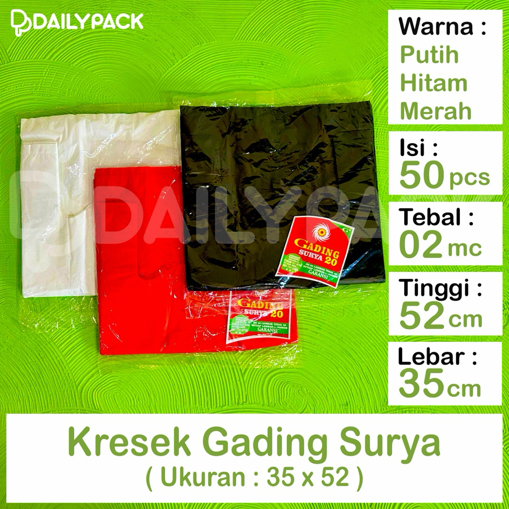 (ISI : 50) Kresek GADING SURYA 35x52 Tebal 02 Putih Hitam Merah / Kresek Uk 35 Merah Putih Hitam / K