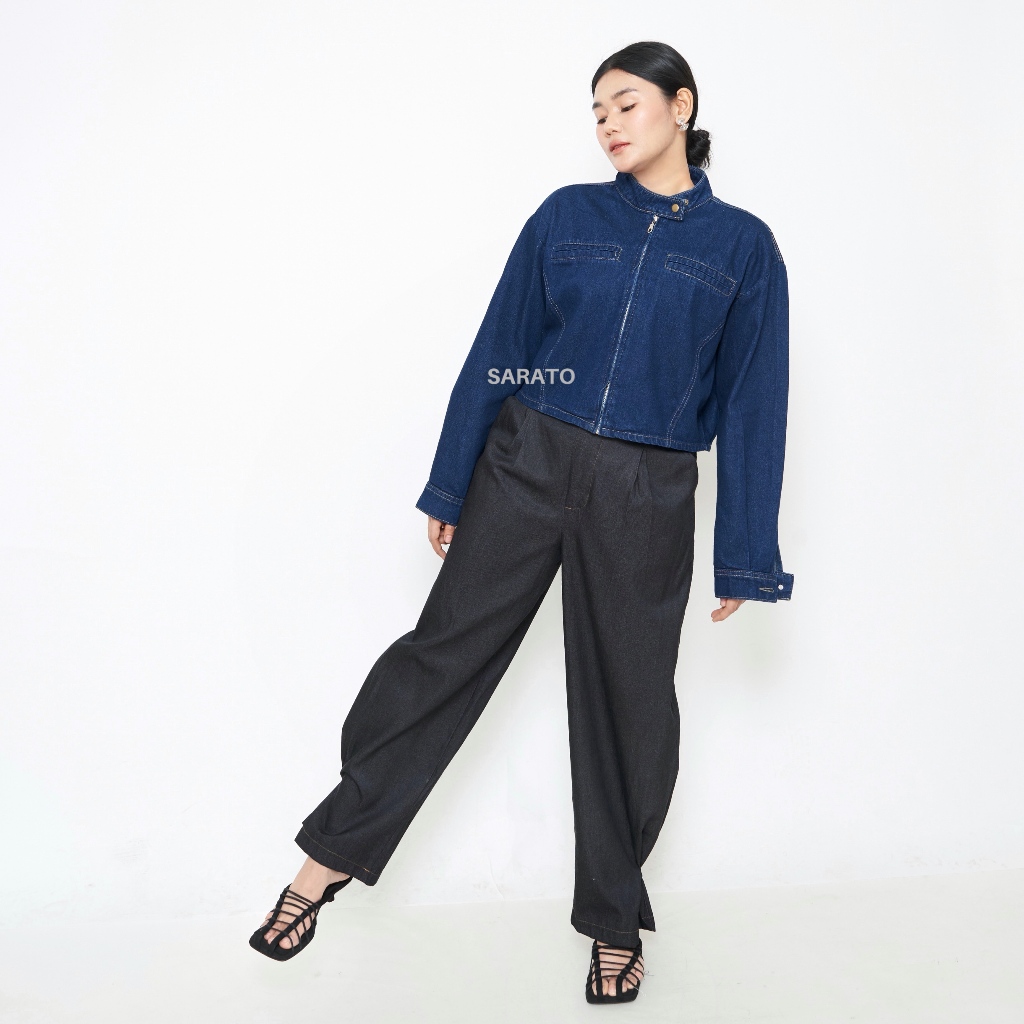 SARATO - Bianca Denim Crop Jacket / Jaket Denim Outerwear Wanita Lengan Panjang