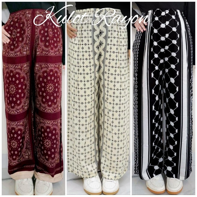 Celana Kulot Hommy Free Pouch  Motif Wanita Bahan Rayon Kulot Panjang Motif Adem Rayon Garis Kain
