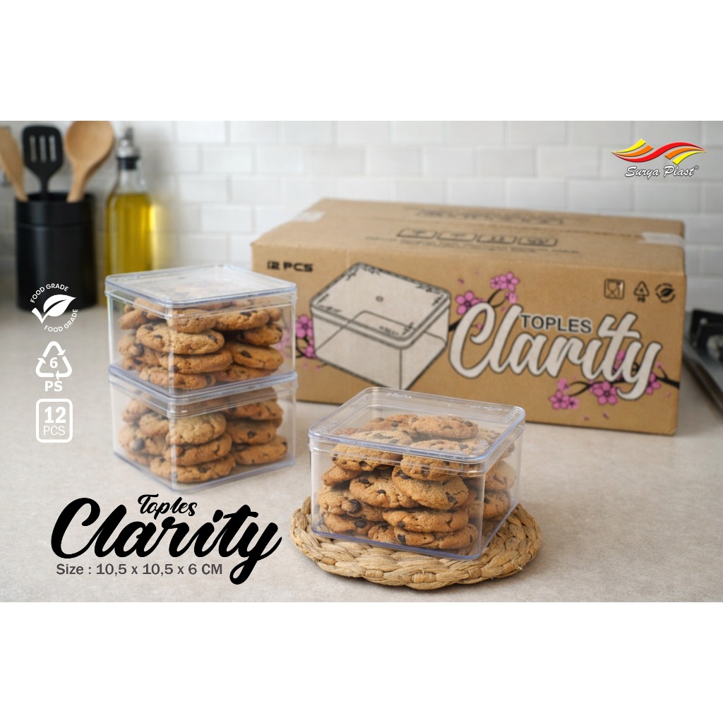 isi 12 pcs | Toples Mika Clarity / Toples Kue / Toples Mika Kotak / Toples Mika Kue