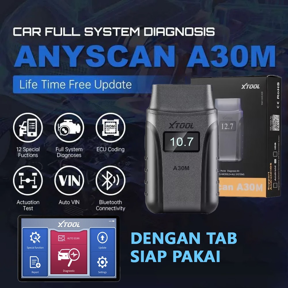 XTOOL A30M Scanner Mobil Free Online Update Selamanya Dengan Tablet Siap Pakai
