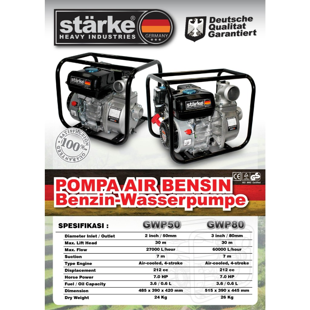 STARKE GWP80 Pompa irigasi Alkon / Mesin Pompa Air Bensin 3"