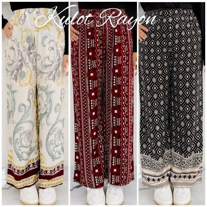 Celana Kulot Hommy Free Pouch Motif Wanita Bahan Rayon Kulot Panjang Motif Adem Rayon Garis Kain