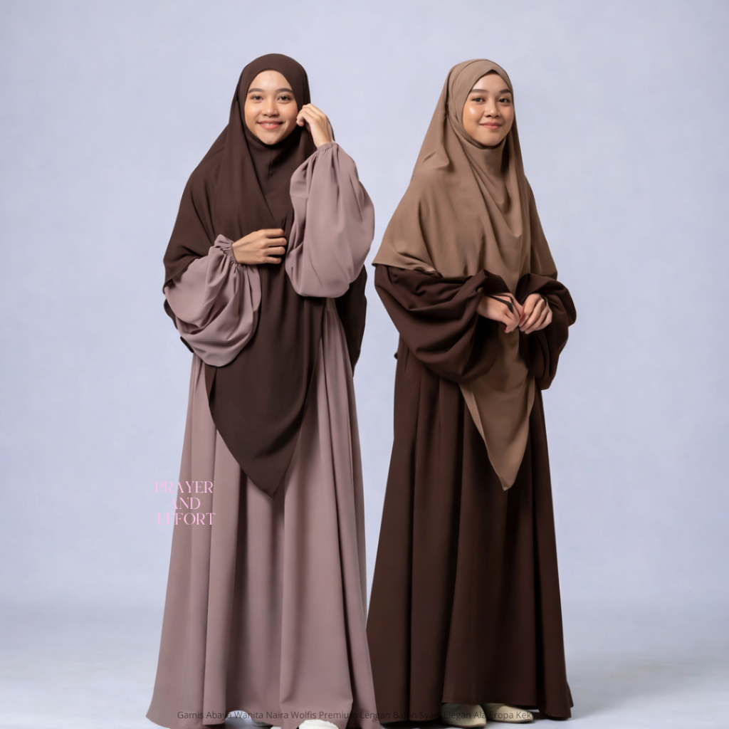 Gamis Abaya Wanita Naira Wolfis Premium Lengan Balon Syar’i Elegan Ala Eropa Kekinian