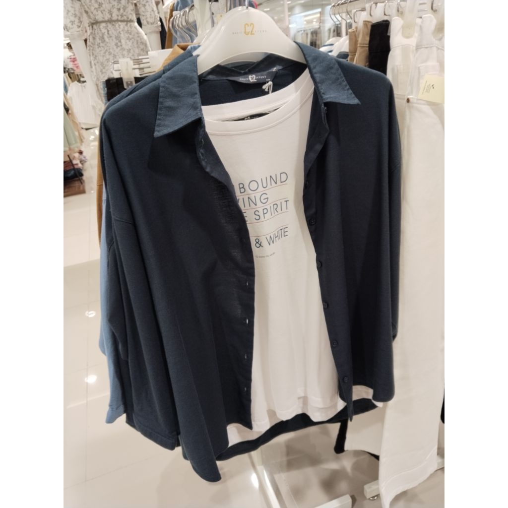 kemeja wanita c2 navy polos