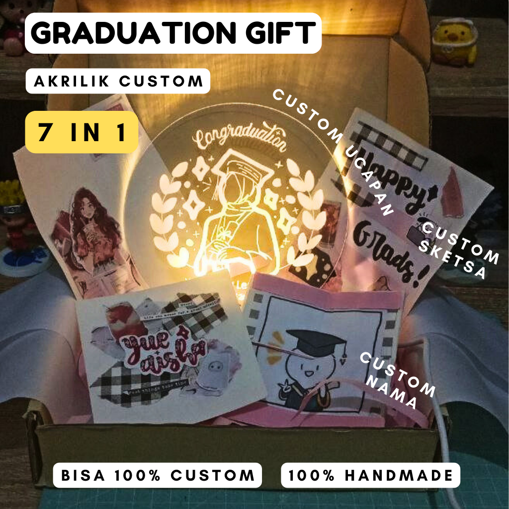 Lampu Hias Akrilik Custom Kado Wisuda Wedding Birthday A6/A5 10x15cm USB LED