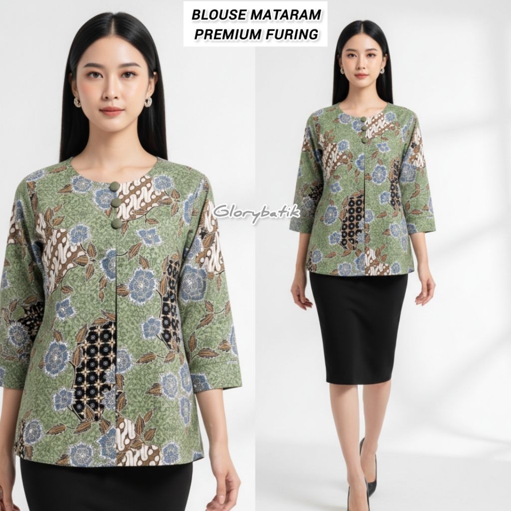 Blus Batik Wanita Katun Stretch Premium | Blouse Batik Stretch | Atasan Batik Wanita | Baju Batik Wa
