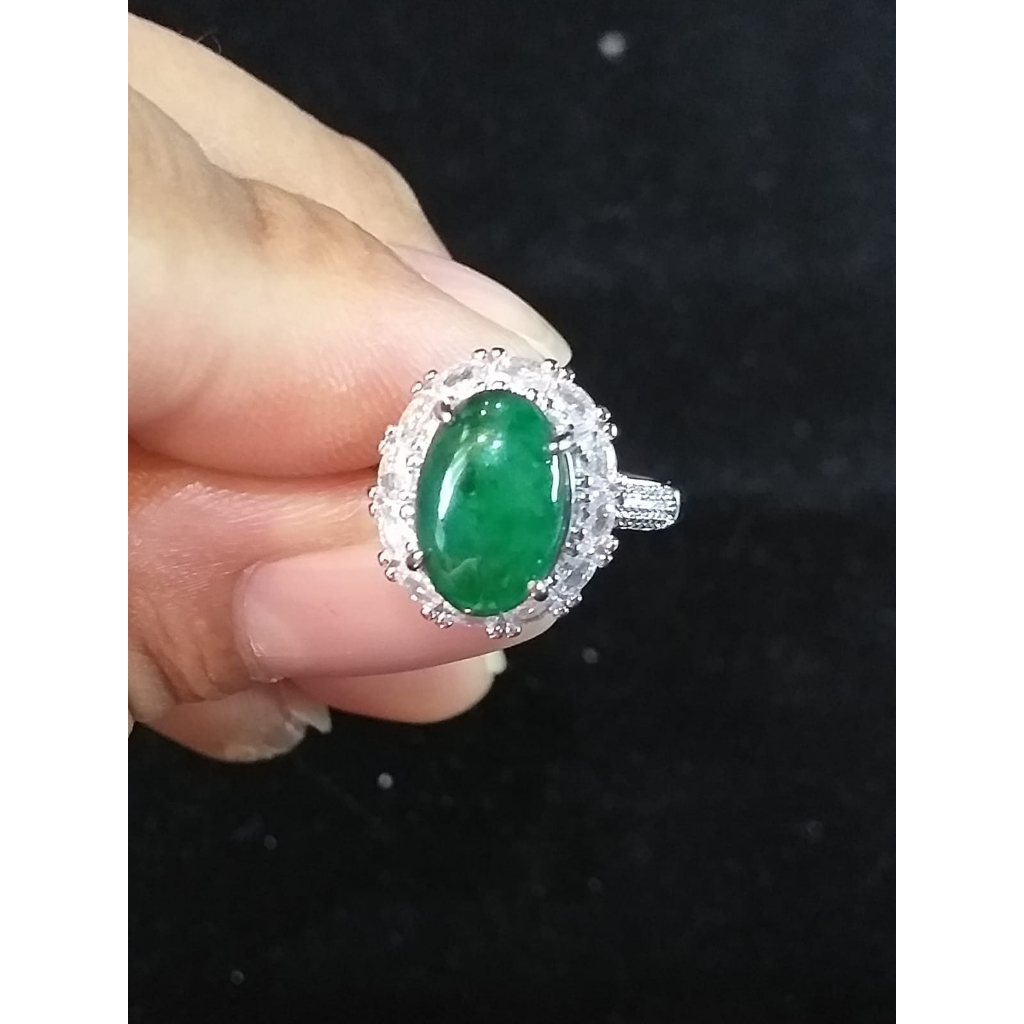 Cincin Giok / Jade Imperial Ukuran Sedang, Ring Perak, Natural / Asli + Sertifikat