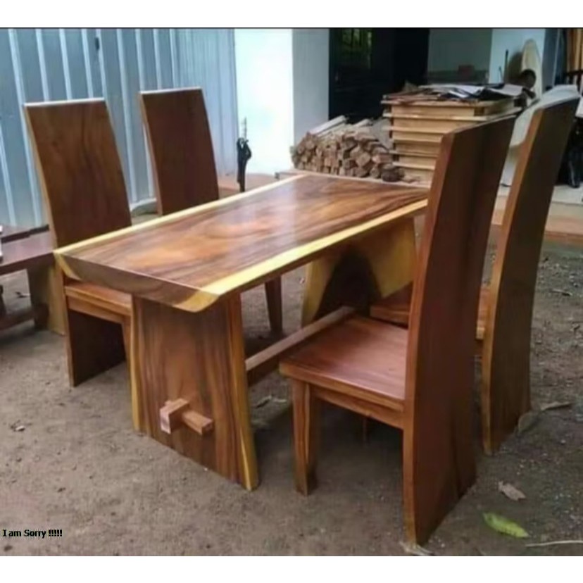 Meja makan set 4 kursi / meja makan kayu trembesi