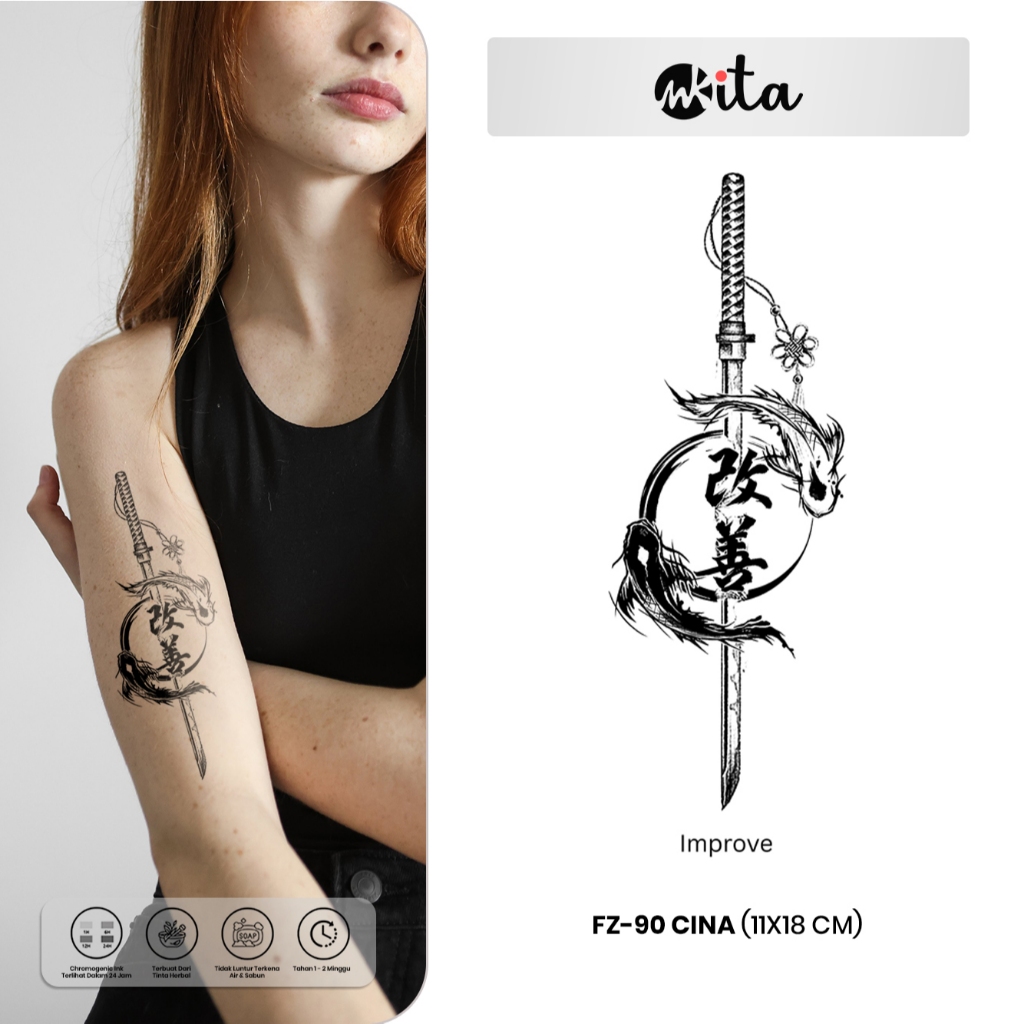 INKITA-Tato Temporer Karakter Cina Tatto Semi Permanen Sementara Abjad China 1-2 Minggu