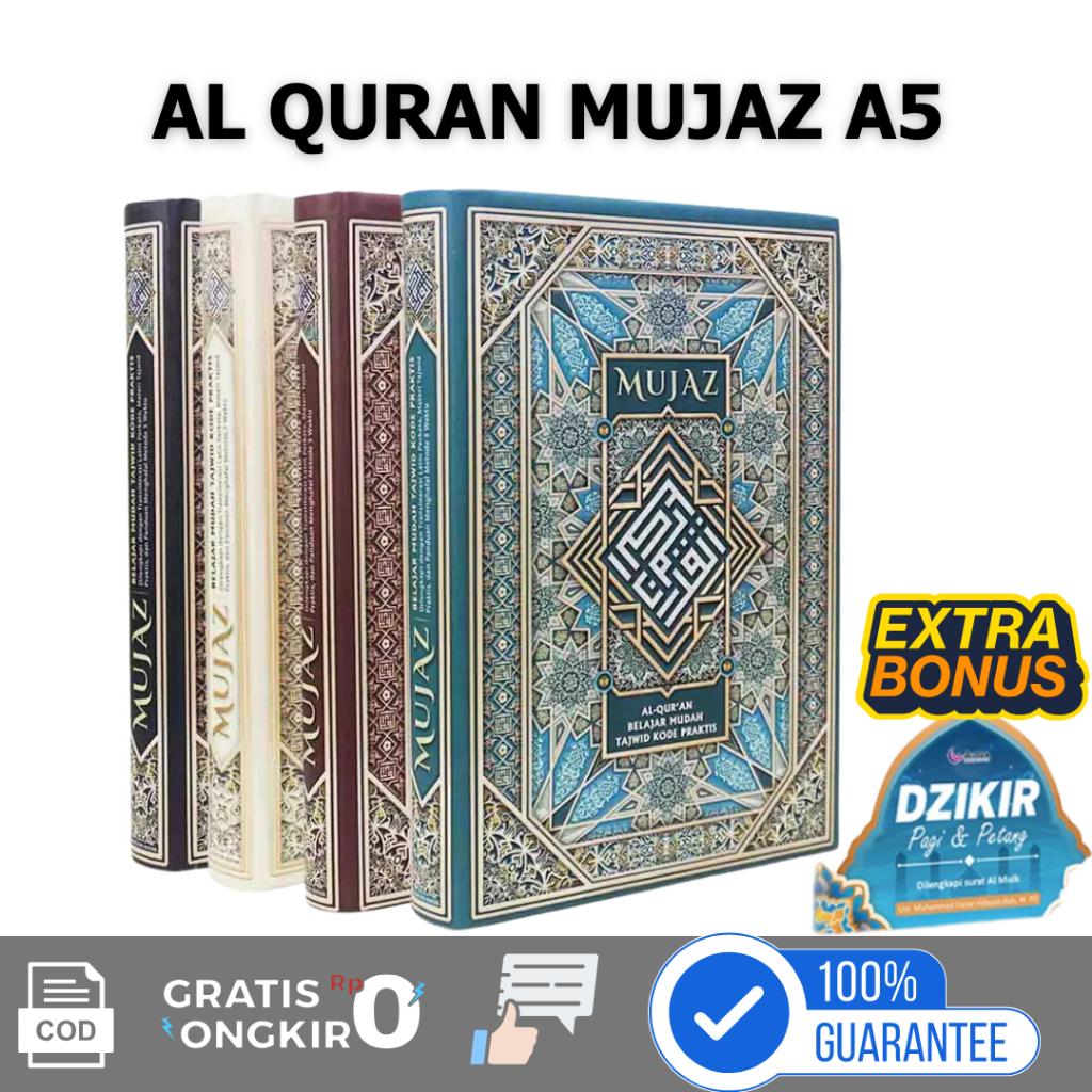 ORIGINAL ALIQA - AL - QUR'AN MUJAZ UKURAN A5 TAJWID BERWARNA BONUS BUKU DZIKIR PAGI PETANG