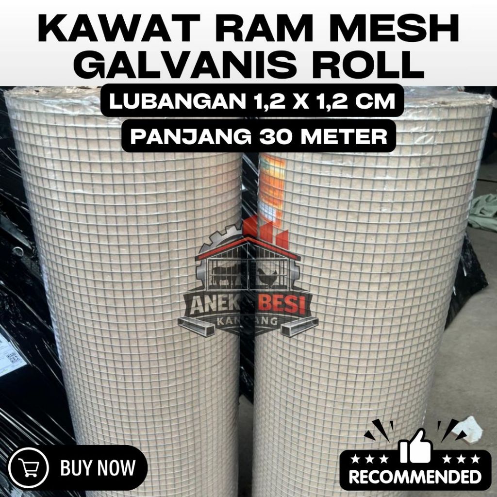 Kawat Wiremesh Galvanis Roll Lubang 12x12mm | Tebal 1.2mm & 1.4mm Panjang 30 Meter