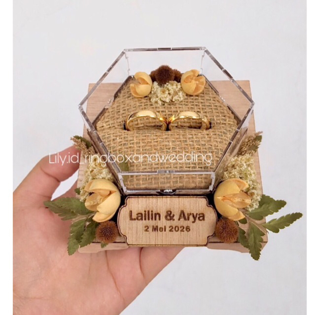 Box Cincin Hexagonal Rustik Rustic / Kotak Cincin Kayu / Ring Box Rustik Lamaran