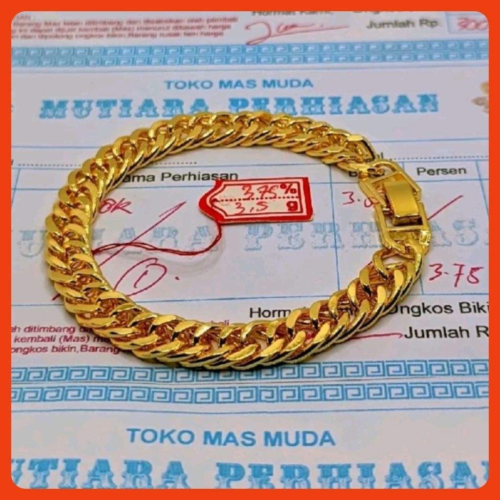 Gelang Tangan Motif Rantai Plat Polos Perhiasan Wanita Dewasa Emas Muda Gratis Surat Nota Toko
