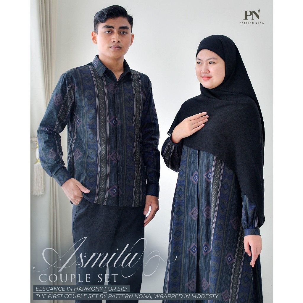 Pattern Nona Asmita Couple Set Sarimbit Raya Dress Kemeja Katun | Special Design Ethnic