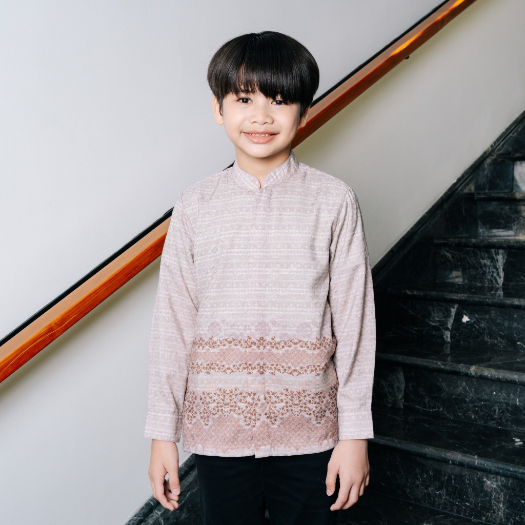 Adyatma Pria Kanaya Mauve Pink Kemeja Batik Koko Anak Lengan Panjang Regular Fit