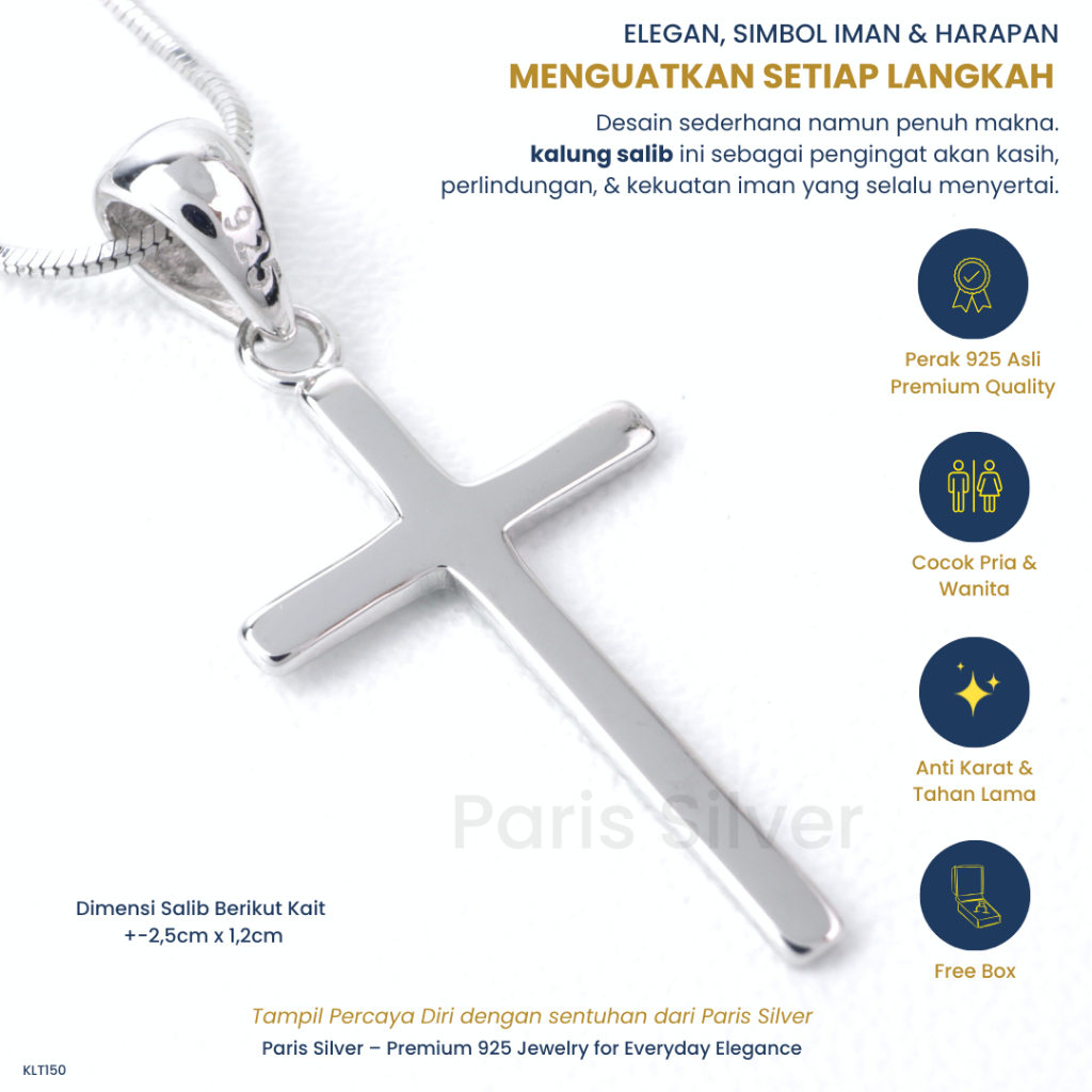Kalung Salib Perak 925 Asli Silver Lapis Emas Putih Polos Anti Karat Aksesoris Wanita Fashion Salip