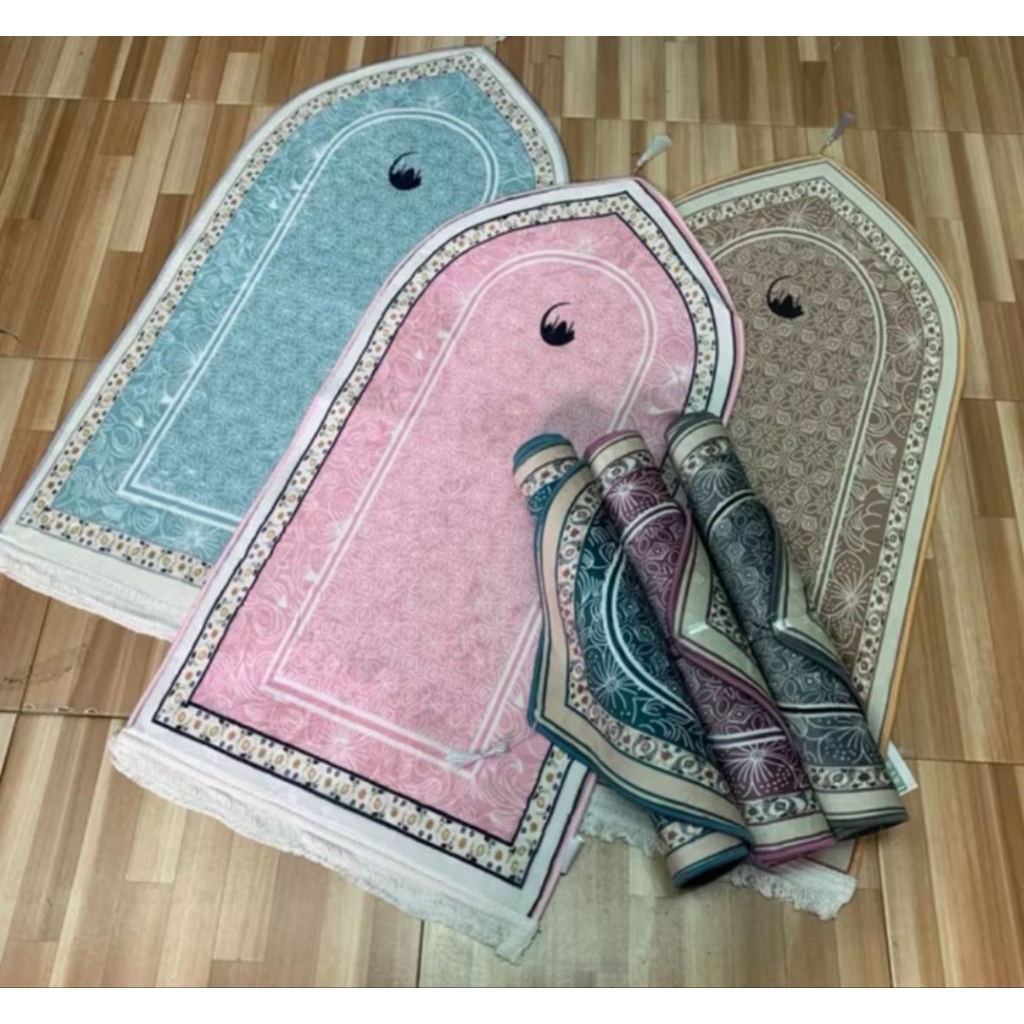 Sajadah kubah anti slip | motif moon mosque pink | ukuran medium 50x100 | sajadah original dari toko
