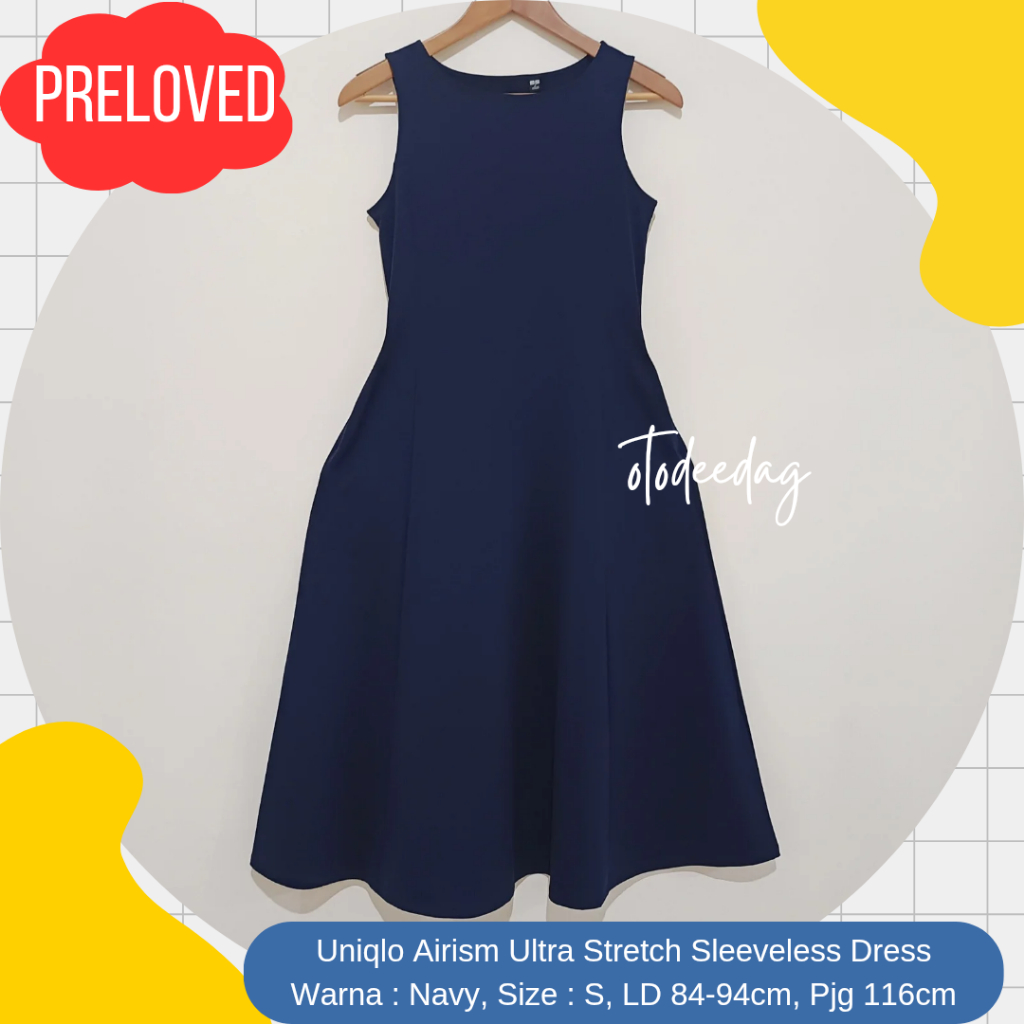 Uniqlo Airism Ultra Stretch Sleeveless Baju Gaun Kondangan Pesta Party Dress Kutung Tanpa Lengan Cas